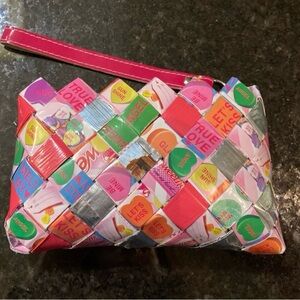 Nahui Ollin Sweethearts wrapper recycled wristlet wallet